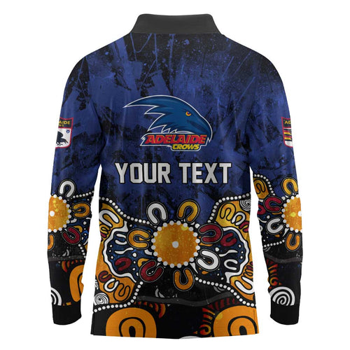 Personalized Adelaide Crows Long Sleeve Polo Shirt Aboriginal Dot Painting Graffiti Style