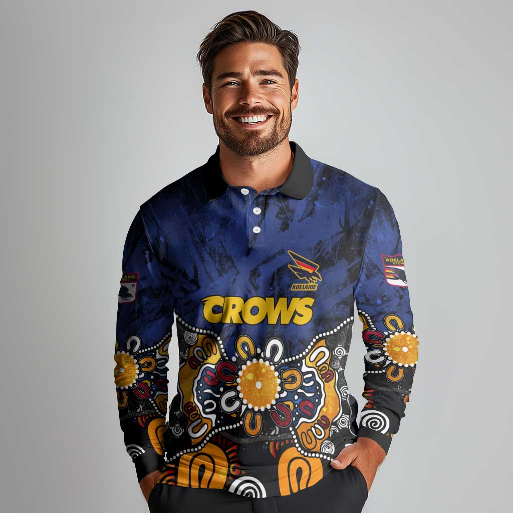 Personalized Adelaide Crows Long Sleeve Polo Shirt Aboriginal Dot Painting Graffiti Style