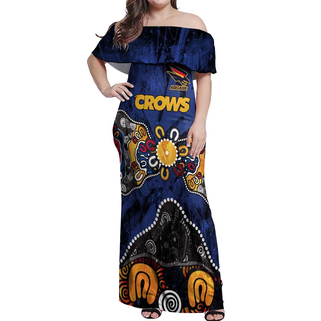 Personalized Adelaide Crows Off Shoulder Maxi Dress Aboriginal Dot Painting Graffiti Style