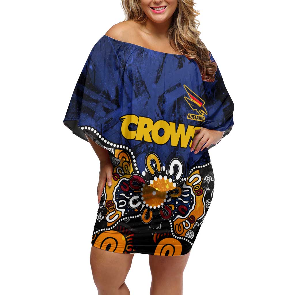 Personalized Adelaide Crows Off Shoulder Short Dress Aboriginal Dot Painting Graffiti Style