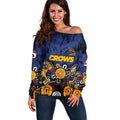 Personalized Adelaide Crows Off Shoulder Sweater Aboriginal Dot Painting Graffiti Style