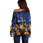 Personalized Adelaide Crows Off Shoulder Sweater Aboriginal Dot Painting Graffiti Style
