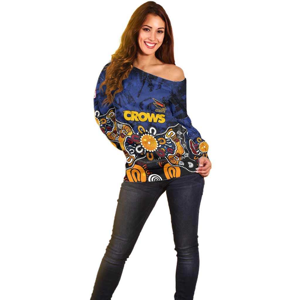 Personalized Adelaide Crows Off Shoulder Sweater Aboriginal Dot Painting Graffiti Style
