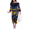 Personalized Adelaide Crows Off The Shoulder Long Sleeve Dress Aboriginal Dot Painting Graffiti Style