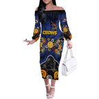 Personalized Adelaide Crows Off The Shoulder Long Sleeve Dress Aboriginal Dot Painting Graffiti Style