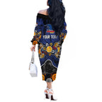 Personalized Adelaide Crows Off The Shoulder Long Sleeve Dress Aboriginal Dot Painting Graffiti Style