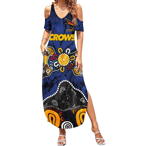 Personalized Adelaide Crows Summer Maxi Dress Aboriginal Dot Painting Graffiti Style