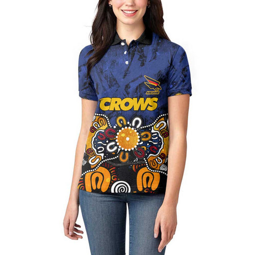Personalized Adelaide Crows Women Polo Shirt Aboriginal Dot Painting Graffiti Style