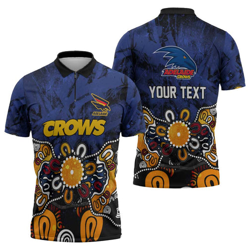 Personalized Adelaide Crows Zipper Polo Shirt Aboriginal Dot Painting Graffiti Style