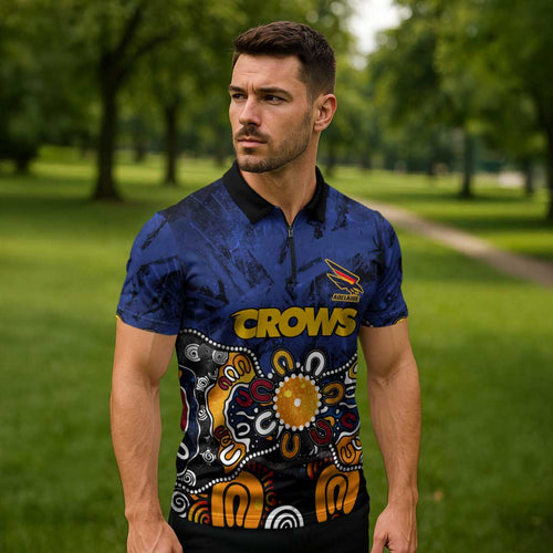 Personalized Adelaide Crows Zipper Polo Shirt Aboriginal Dot Painting Graffiti Style