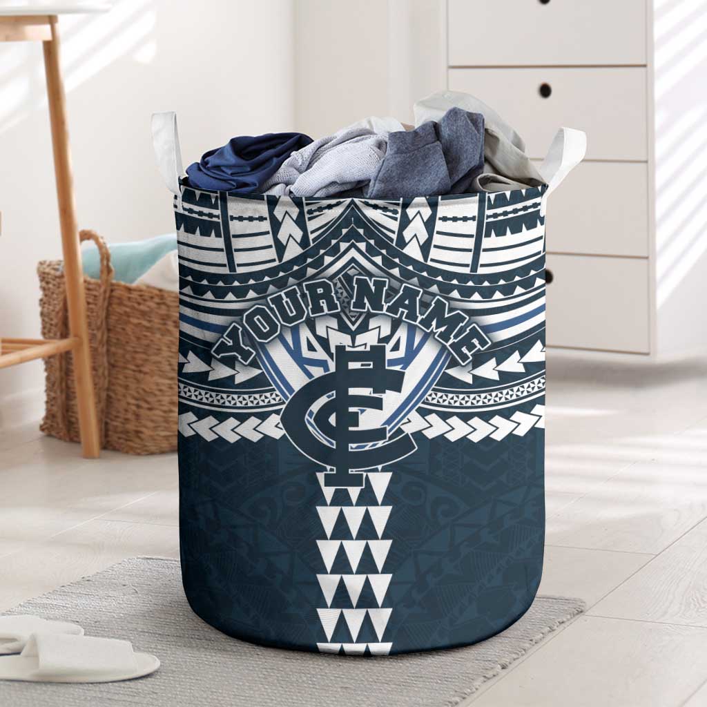 Personalized Carlton Blues Laundry Basket Polynesian Tribal Pattern Heritage Football