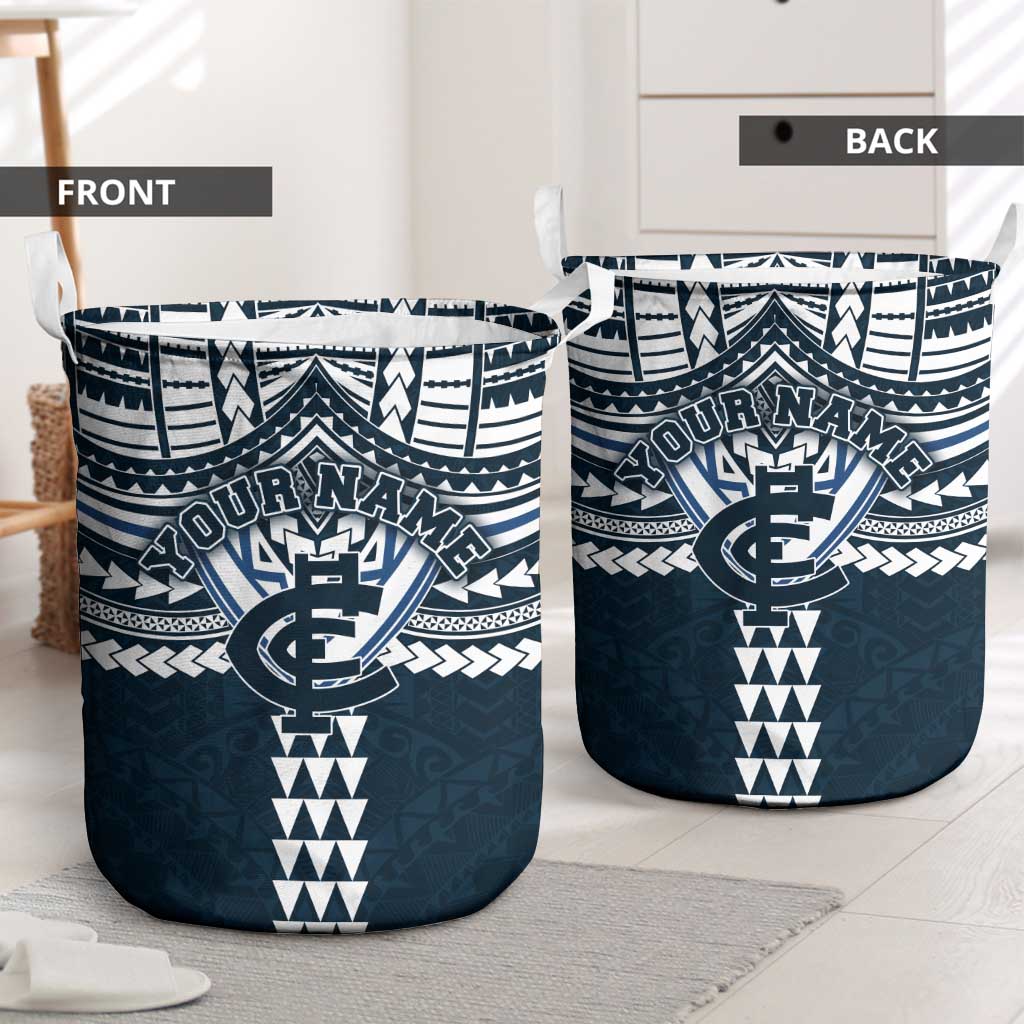 Personalized Carlton Blues Laundry Basket Polynesian Tribal Pattern Heritage Football