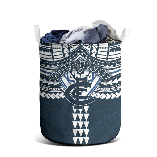 Personalized Carlton Blues Laundry Basket Polynesian Tribal Pattern Heritage Football