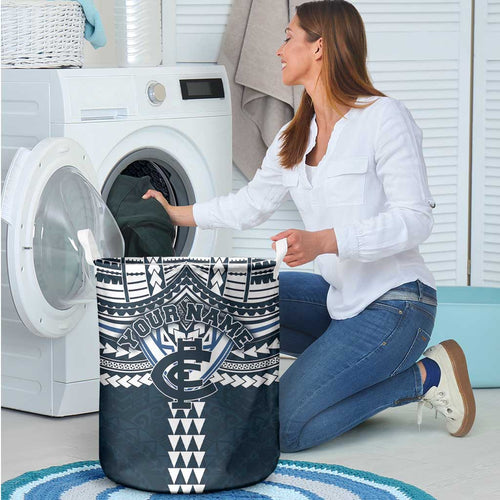 Personalized Carlton Blues Laundry Basket Polynesian Tribal Pattern Heritage Football