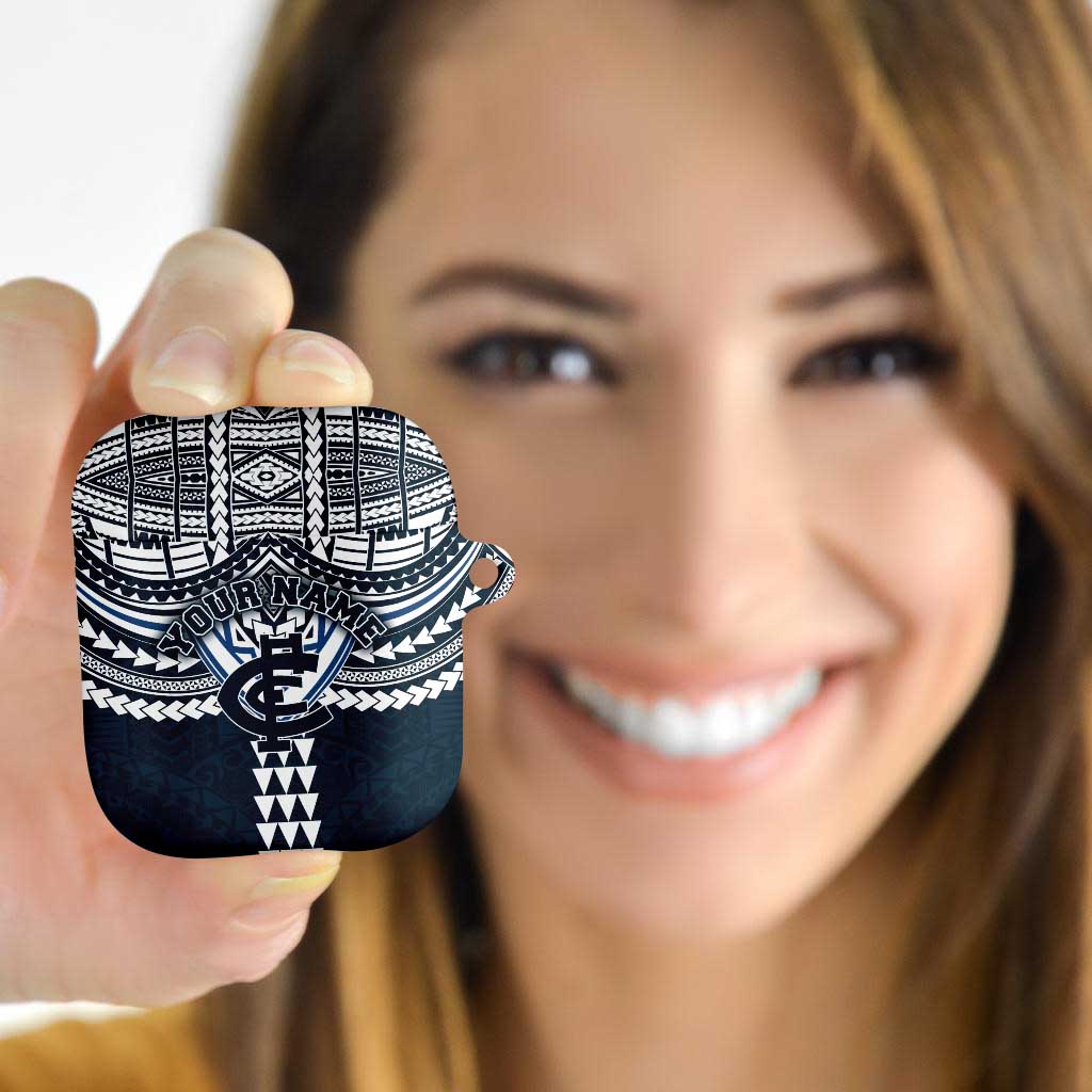 Personalized Carlton Blues AirPods Case Polynesian Tribal Pattern Heritage Football