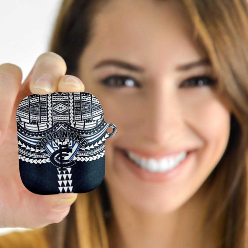 Personalized Carlton Blues AirPods Case Polynesian Tribal Pattern Heritage Football