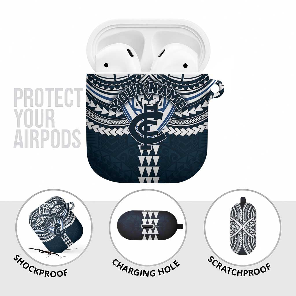 Personalized Carlton Blues AirPods Case Polynesian Tribal Pattern Heritage Football