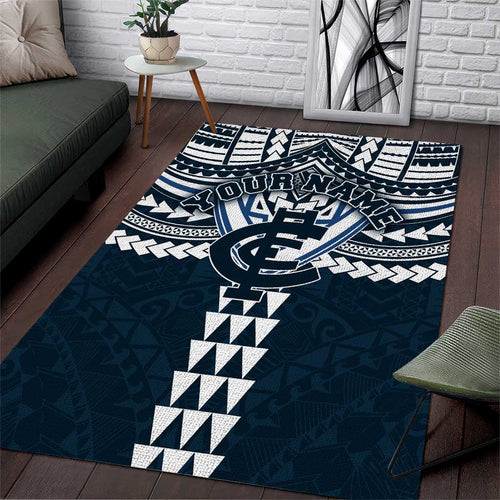 Personalized Carlton Blues Area Rug Polynesian Tribal Pattern Heritage Football