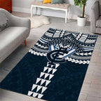 Personalized Carlton Blues Area Rug Polynesian Tribal Pattern Heritage Football