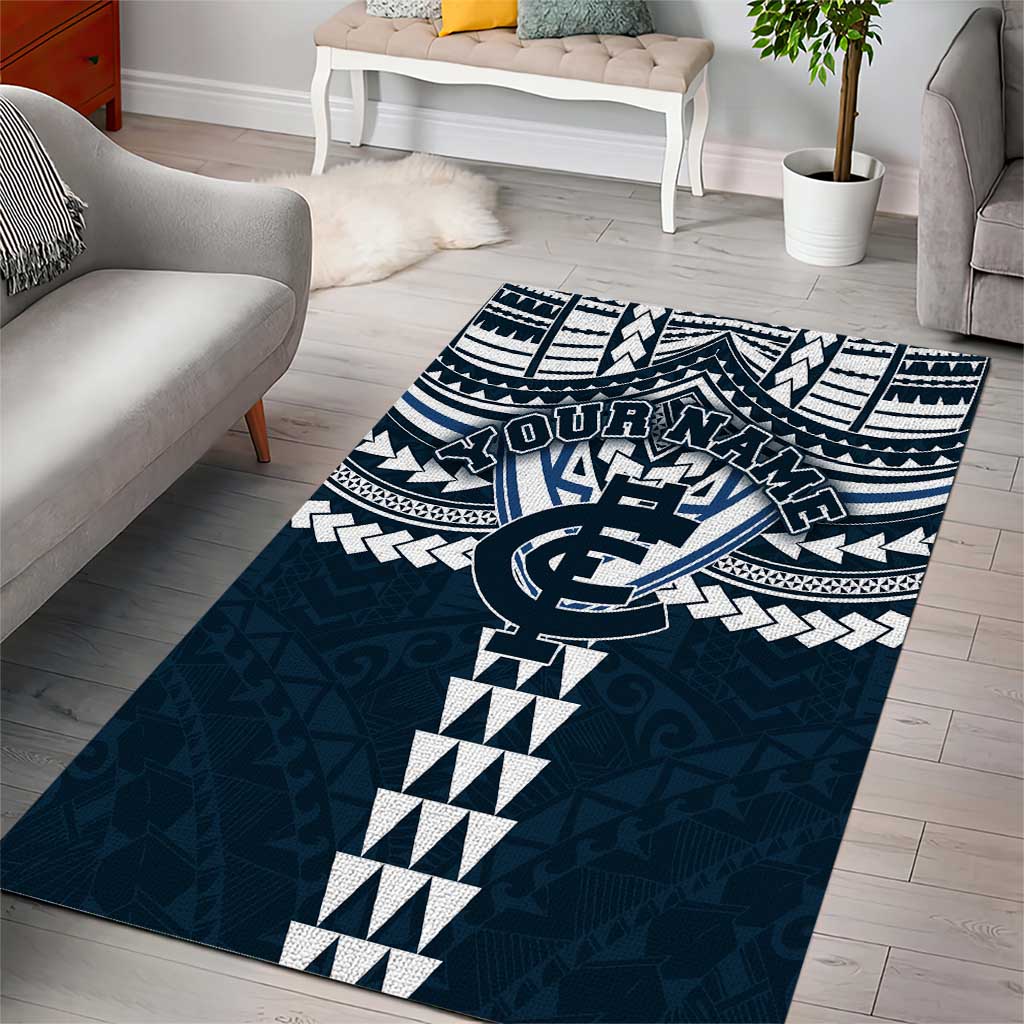Personalized Carlton Blues Area Rug Polynesian Tribal Pattern Heritage Football