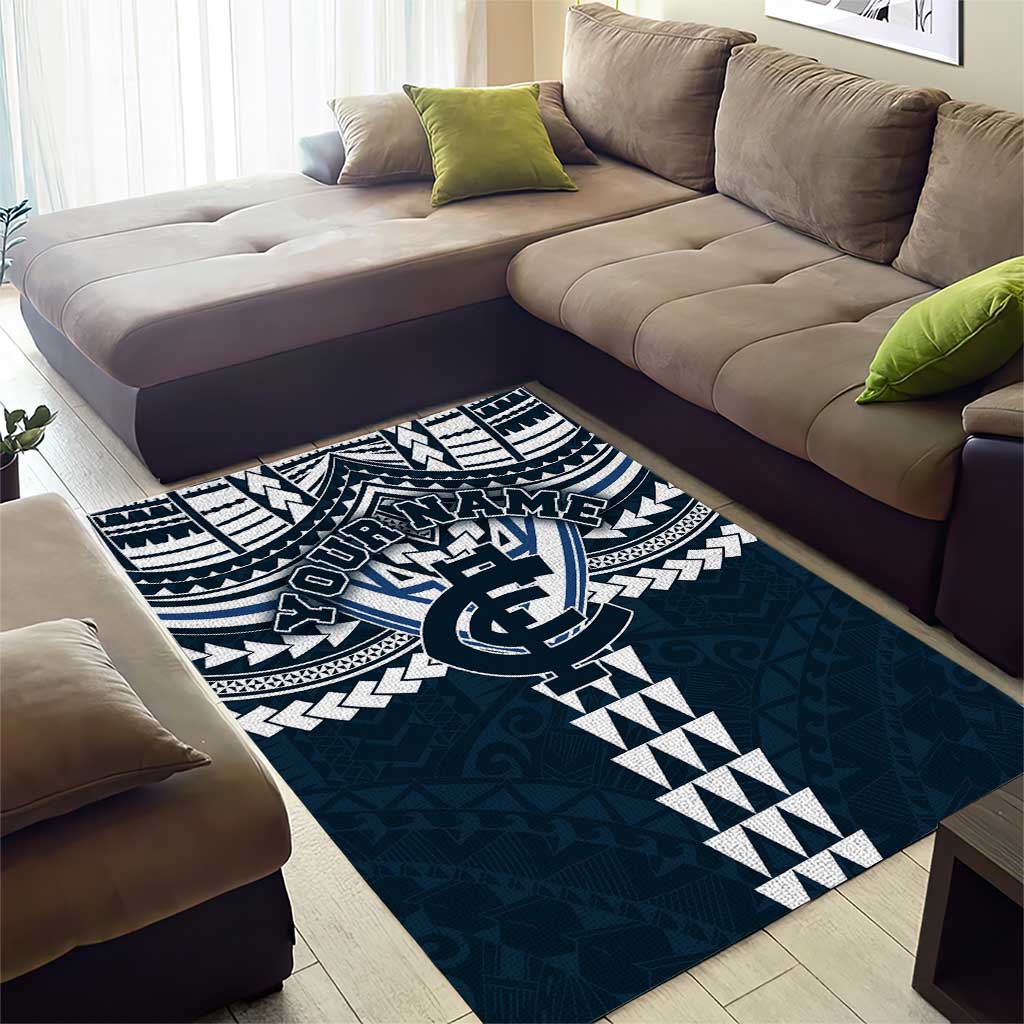 Personalized Carlton Blues Area Rug Polynesian Tribal Pattern Heritage Football