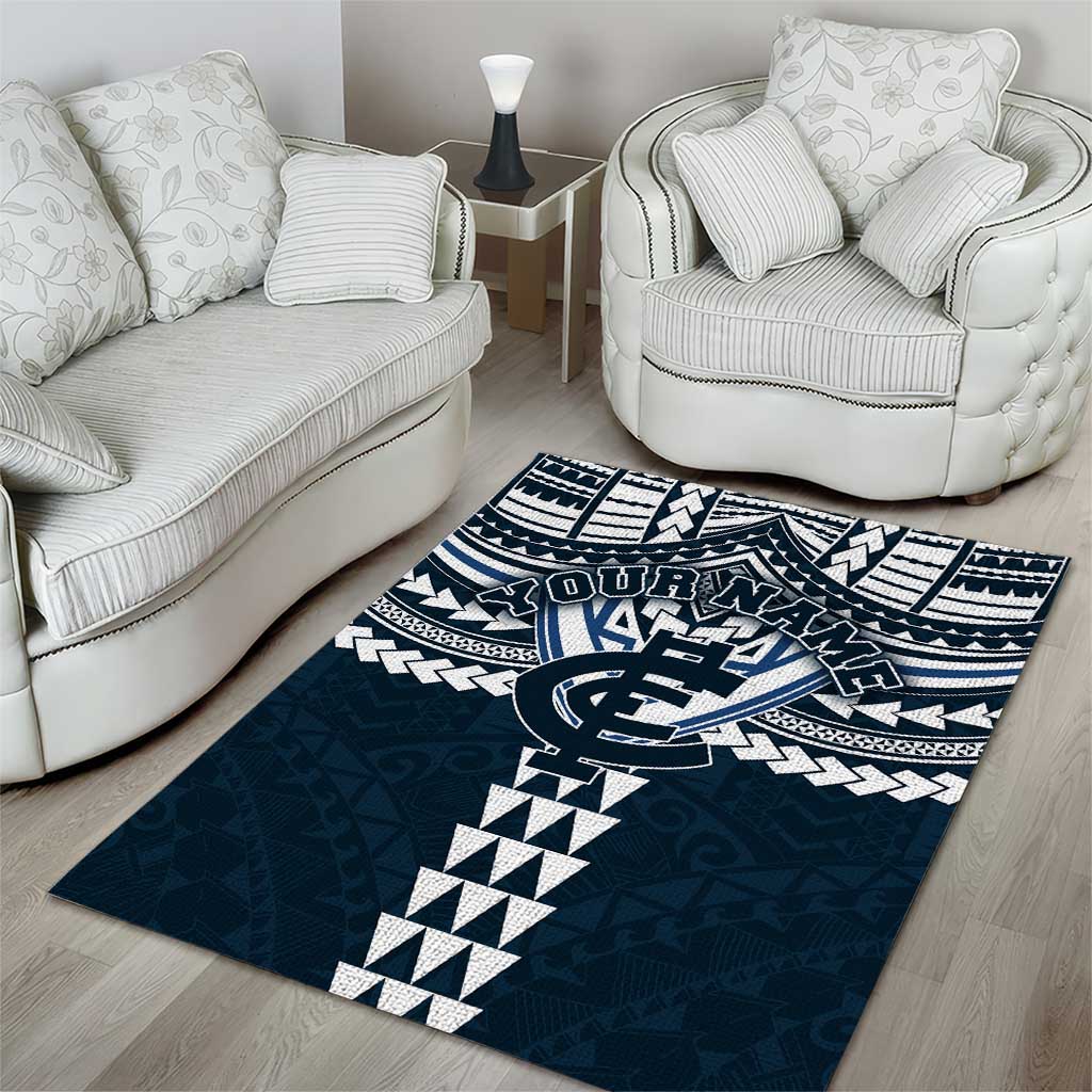 Personalized Carlton Blues Area Rug Polynesian Tribal Pattern Heritage Football
