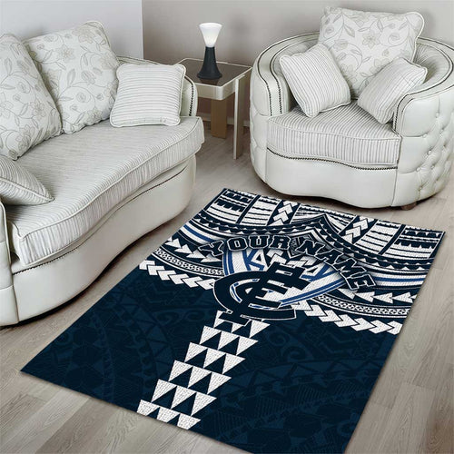 Personalized Carlton Blues Area Rug Polynesian Tribal Pattern Heritage Football