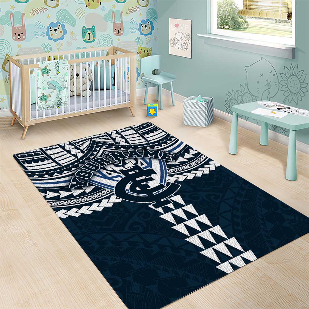 Personalized Carlton Blues Area Rug Polynesian Tribal Pattern Heritage Football