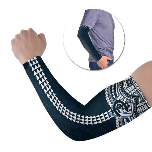 Personalized Carlton Blues Arm Sleeves Polynesian Tribal Pattern Heritage Football