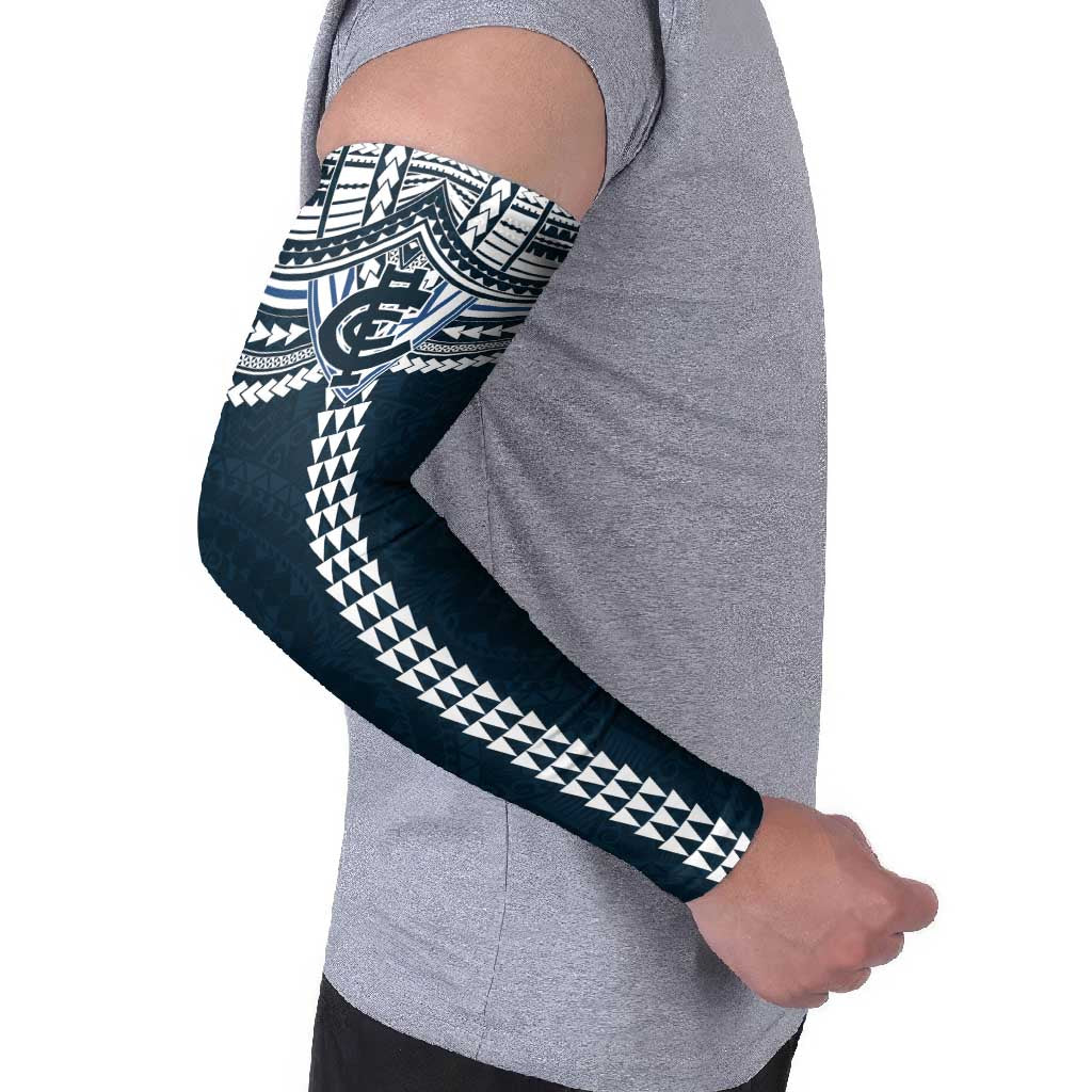 Personalized Carlton Blues Arm Sleeves Polynesian Tribal Pattern Heritage Football