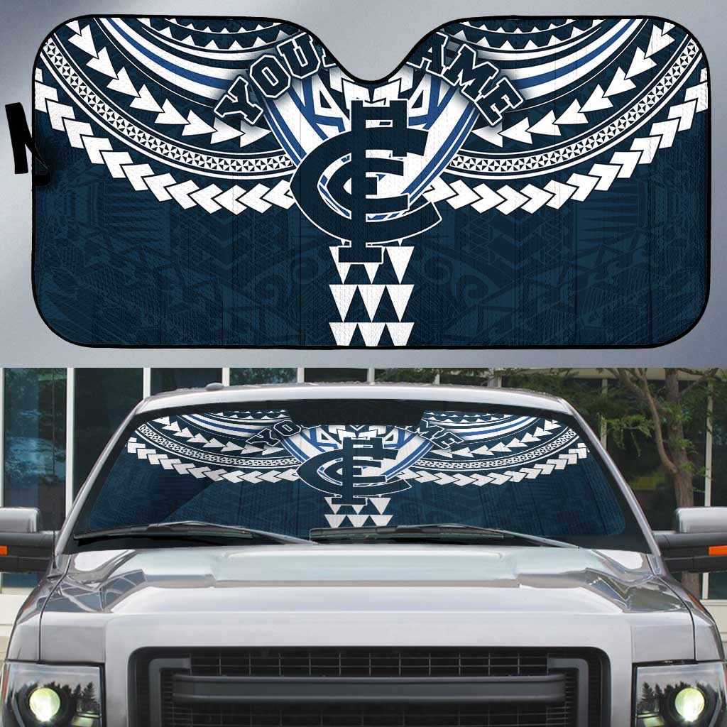 Personalized Carlton Blues Auto Sun Shade Polynesian Tribal Pattern Heritage Football