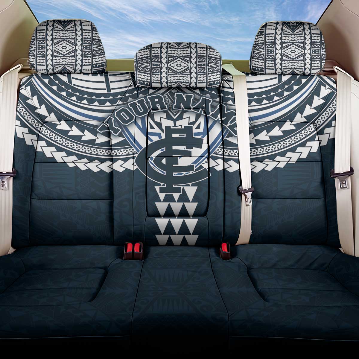 Personalized Carlton Blues Back Car Seat Cover Polynesian Tribal Pattern Heritage Football