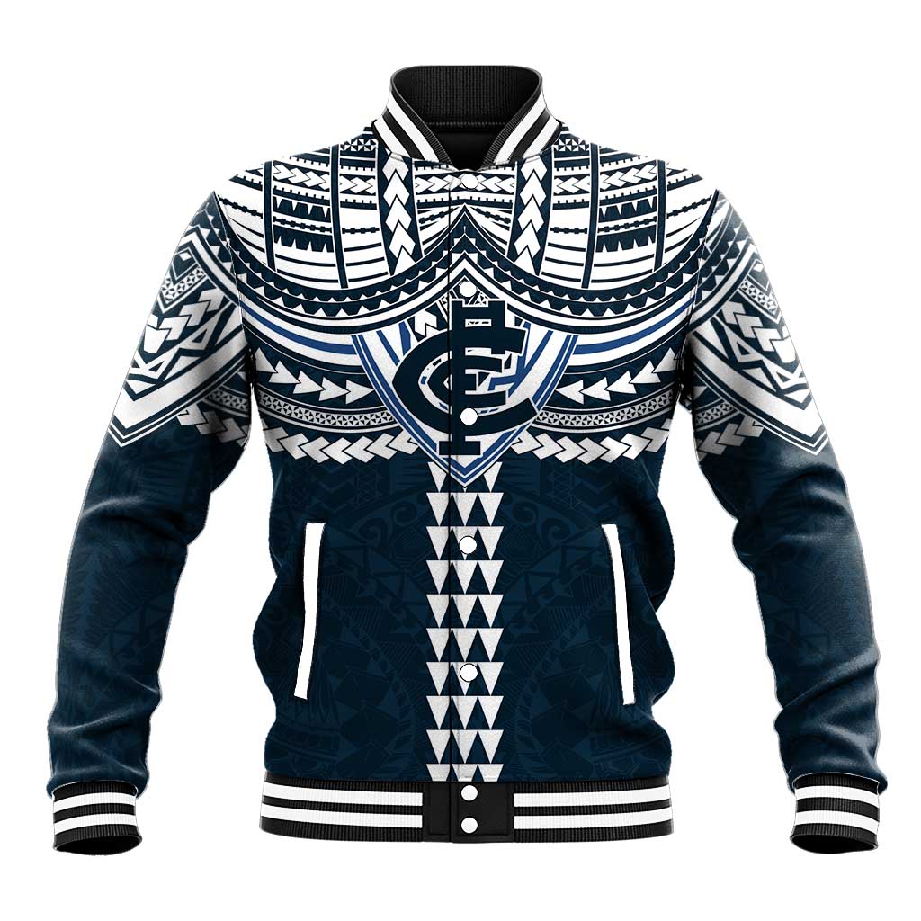 Personalized Carlton Blues Baseball Jacket Polynesian Tribal Pattern Heritage Football