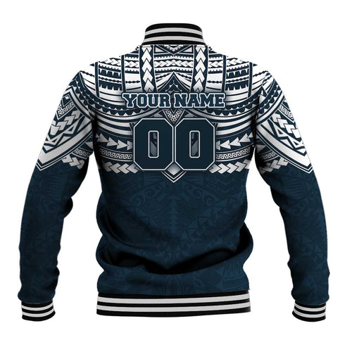 Personalized Carlton Blues Baseball Jacket Polynesian Tribal Pattern Heritage Football