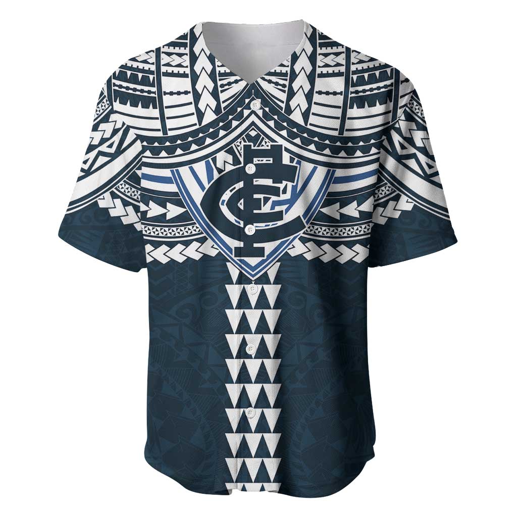 Personalized Carlton Blues Baseball Jersey Polynesian Tribal Pattern Heritage Football