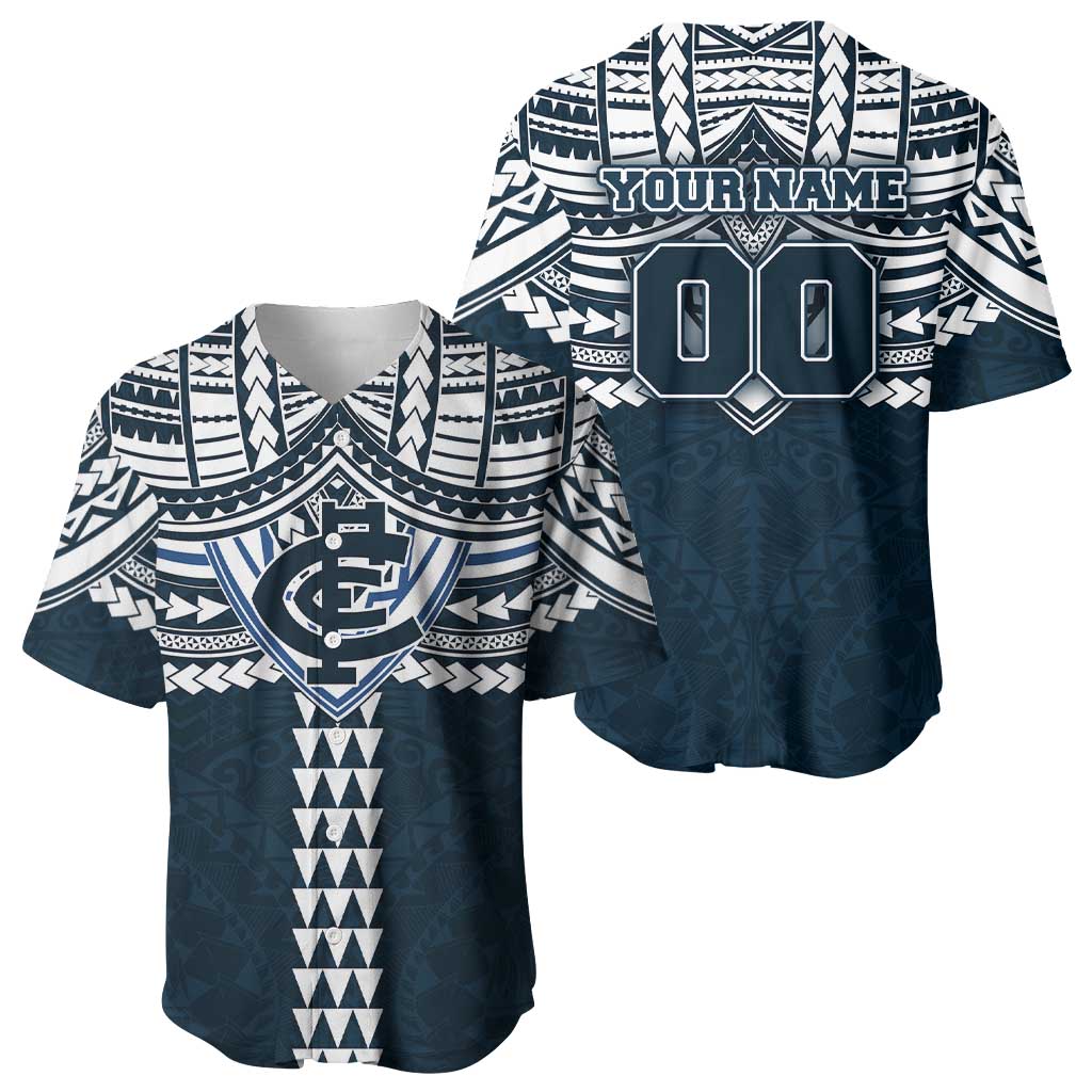 Personalized Carlton Blues Baseball Jersey Polynesian Tribal Pattern Heritage Football