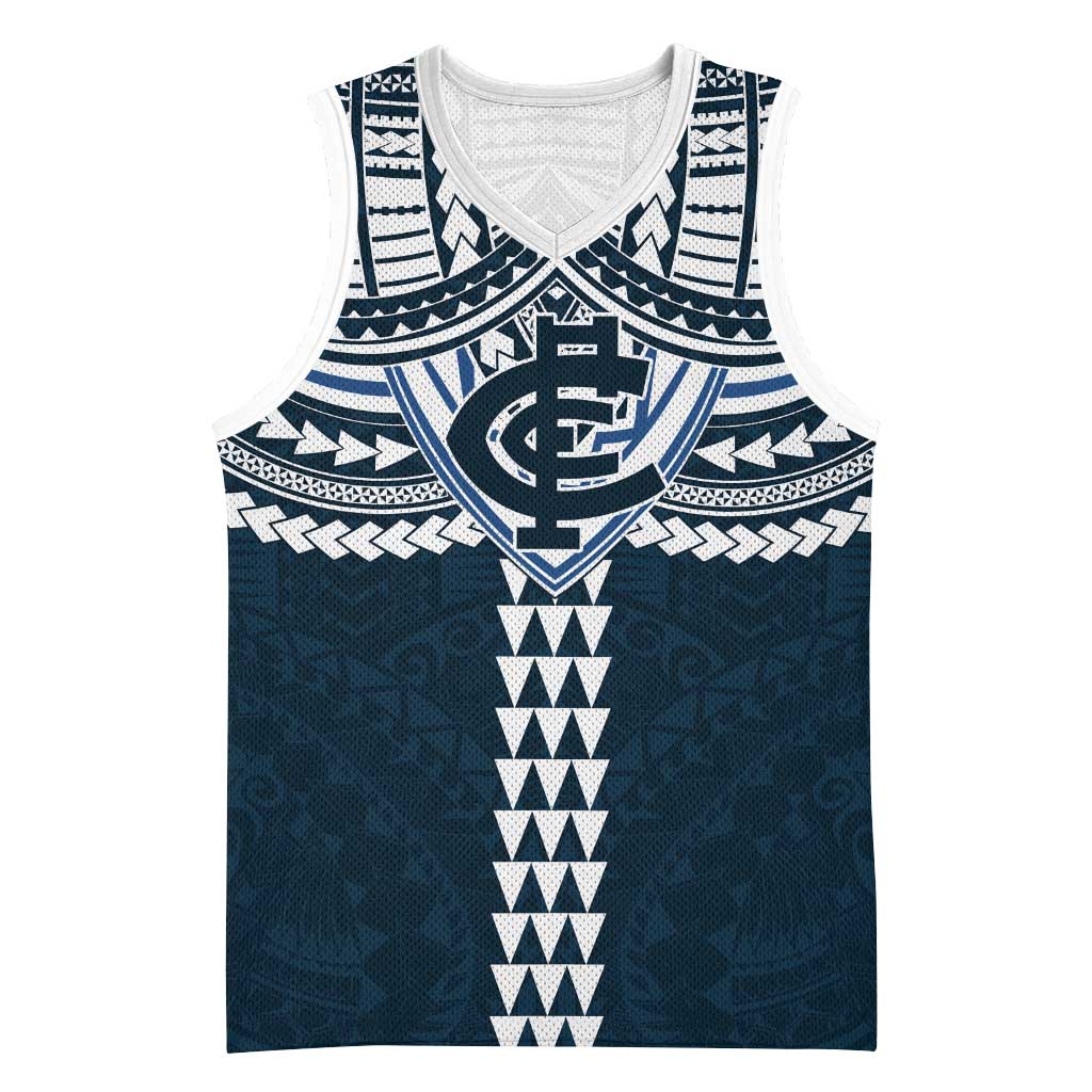 Personalized Carlton Blues Basketball Jersey Polynesian Tribal Pattern Heritage Football