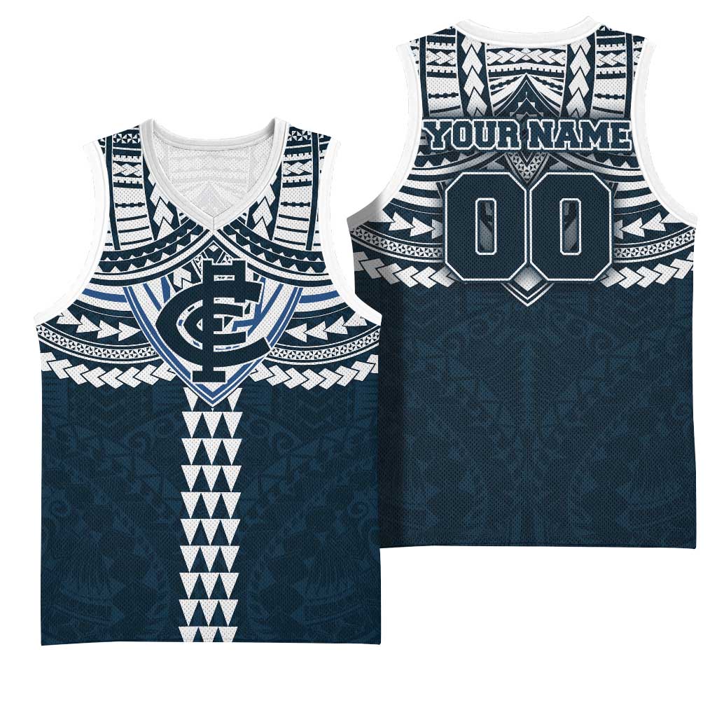 Personalized Carlton Blues Basketball Jersey Polynesian Tribal Pattern Heritage Football