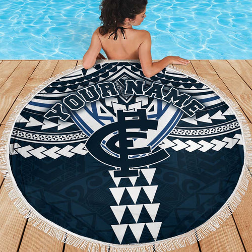 Personalized Carlton Blues Beach Blanket Polynesian Tribal Pattern Heritage Football