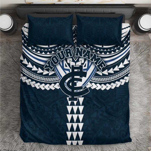 Personalized Carlton Blues Bedding Set Polynesian Tribal Pattern Heritage Football