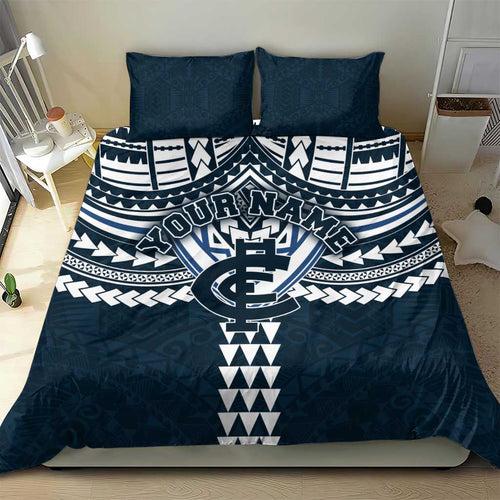 Personalized Carlton Blues Bedding Set Polynesian Tribal Pattern Heritage Football