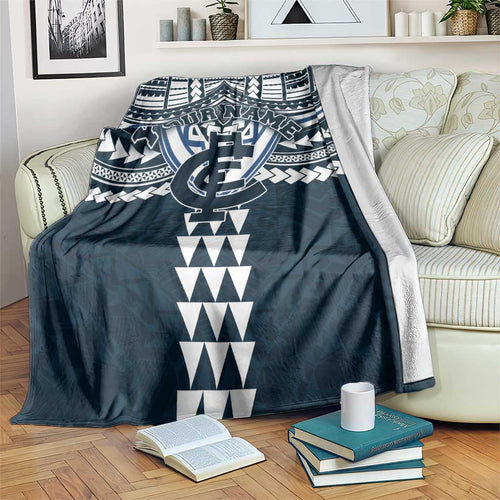 Personalized Carlton Blues Blanket Polynesian Tribal Pattern Heritage Football