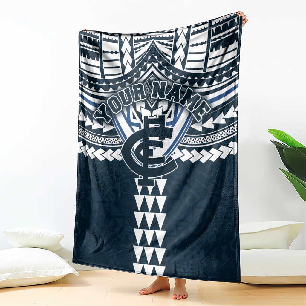 Personalized Carlton Blues Blanket Polynesian Tribal Pattern Heritage Football