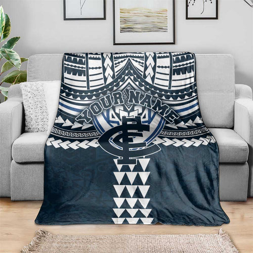 Personalized Carlton Blues Blanket Polynesian Tribal Pattern Heritage Football