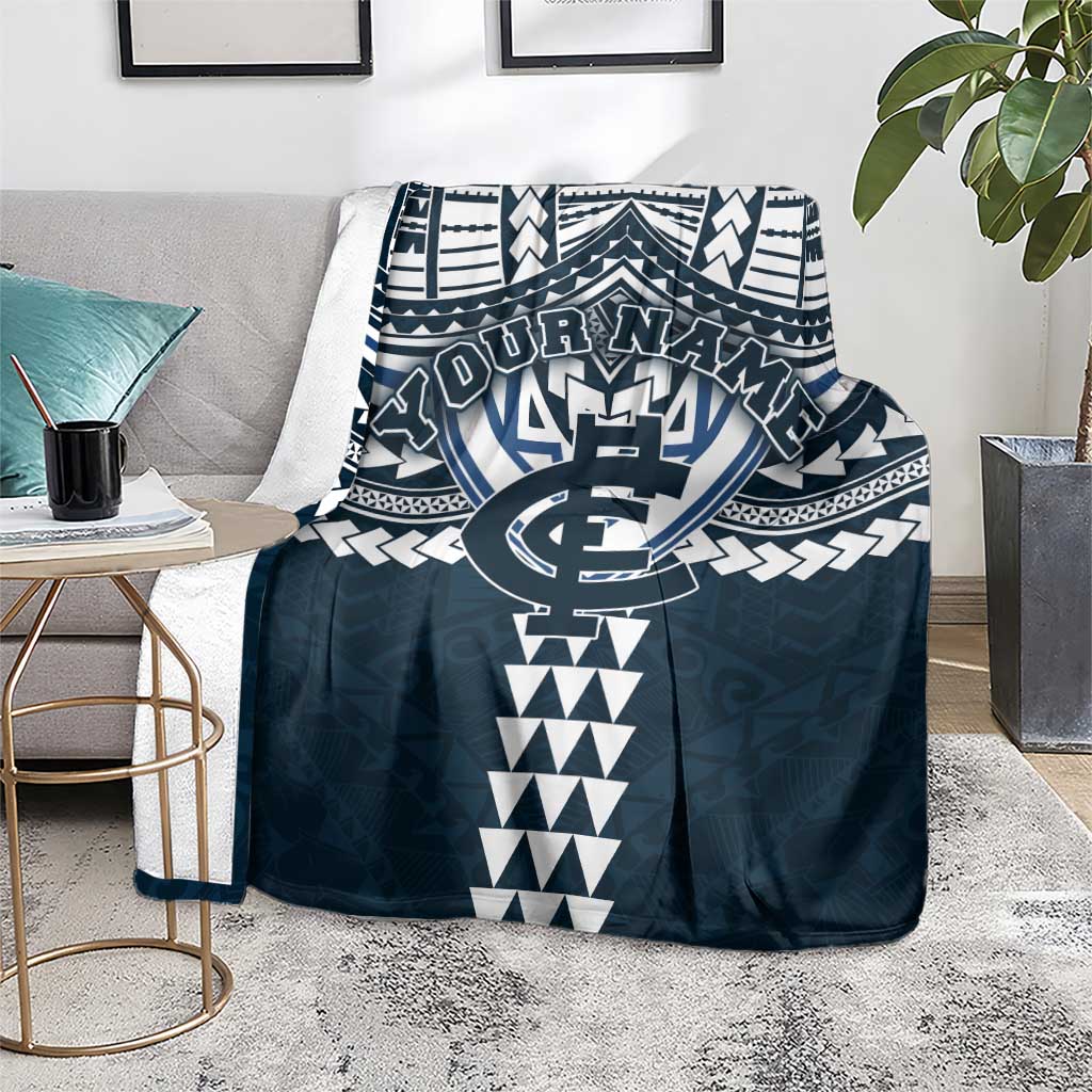 Personalized Carlton Blues Blanket Polynesian Tribal Pattern Heritage Football