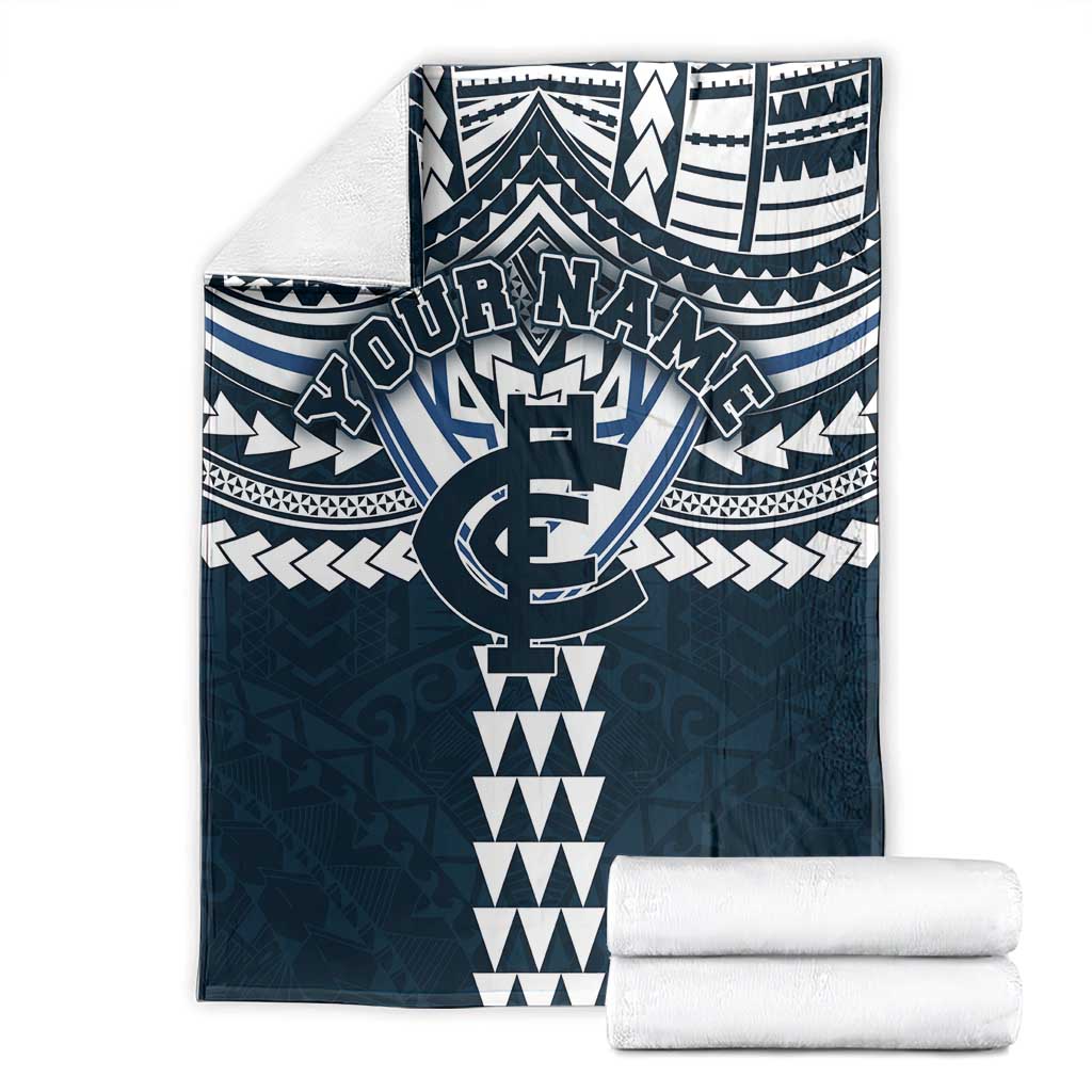 Personalized Carlton Blues Blanket Polynesian Tribal Pattern Heritage Football