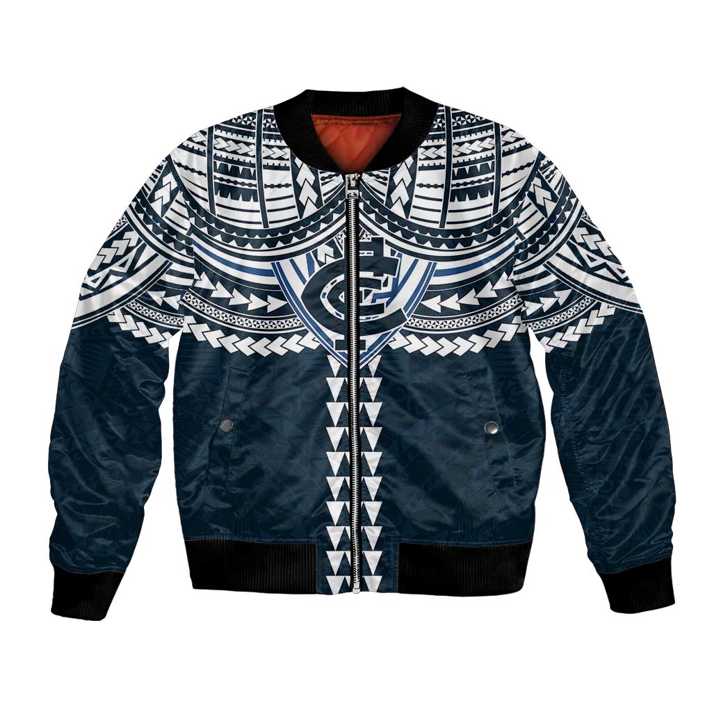 Personalized Carlton Blues Bomber Jacket Polynesian Tribal Pattern Heritage Football