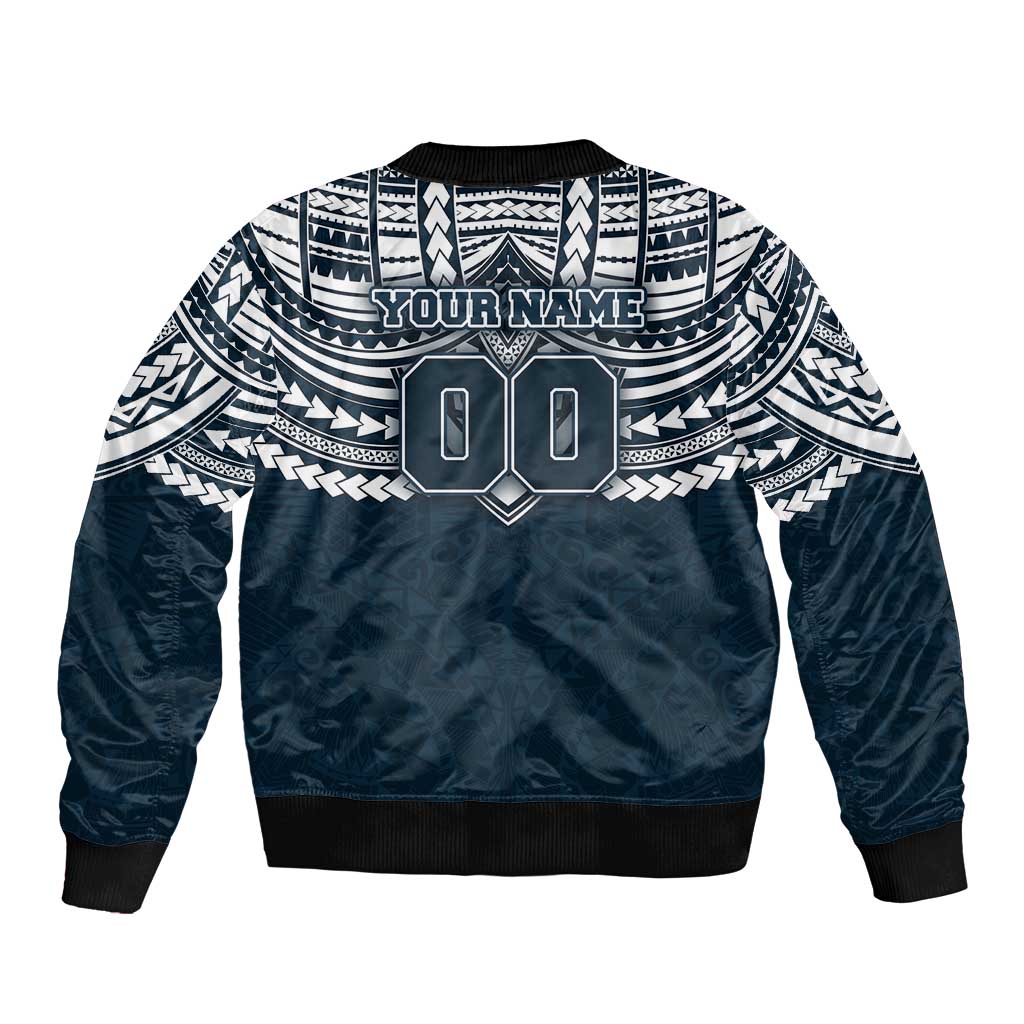 Personalized Carlton Blues Bomber Jacket Polynesian Tribal Pattern Heritage Football