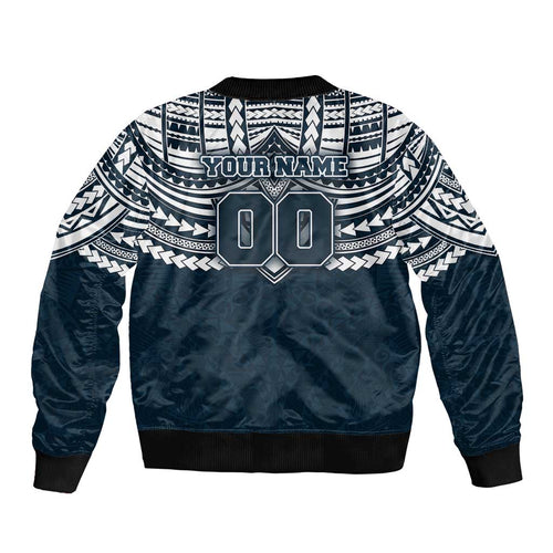 Personalized Carlton Blues Bomber Jacket Polynesian Tribal Pattern Heritage Football