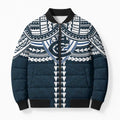 Personalized Carlton Blues Bomber Puffer Jacket Polynesian Tribal Pattern Heritage Football